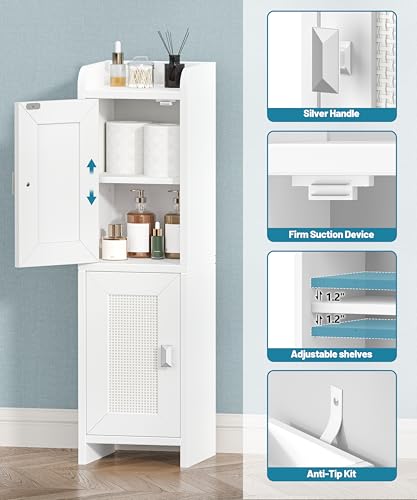 Rattan Small Bathroom Cabinet Narrow Toilet Paper Organizer White