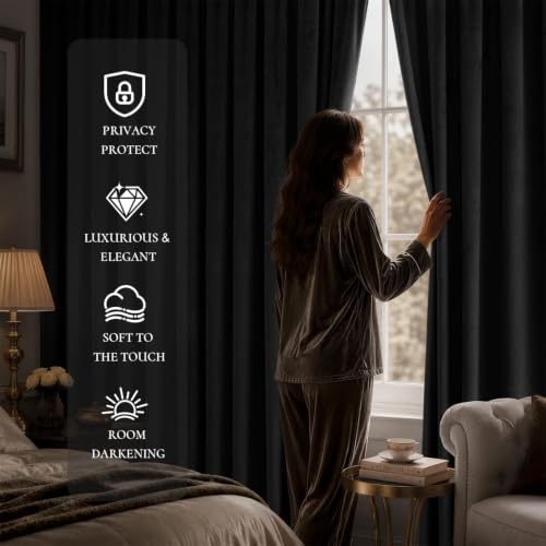 Grey Blackout Velvet Curtains Drapes 108 Inch Long 52"x108" Bedroom (2 Count)