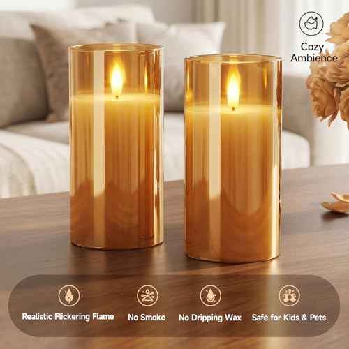 Amber Glass Flameless Candles (2 Count)