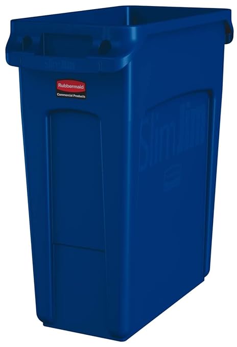 Rubbermaid Commercial Products Slim Jim Trash/Garbage Can with Venting Channels 16-Gallon Blue for Kitchen/Office/Workspace