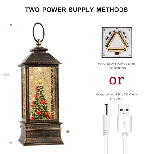 10'' Lighted Christmas Tree Cardinal Music Snow Globe Water Lantern with Swirling Glitter Decoration for Christmas Home