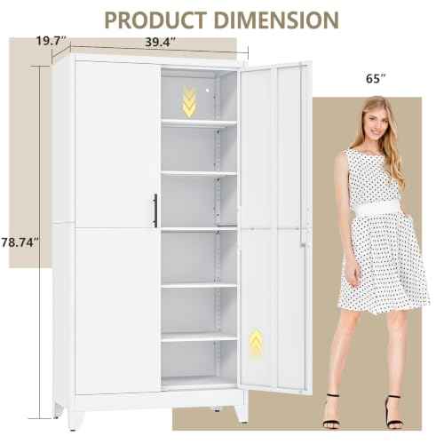 Metal Kitchen Pantry Storage Cabinet with Lock Doors and Shelves