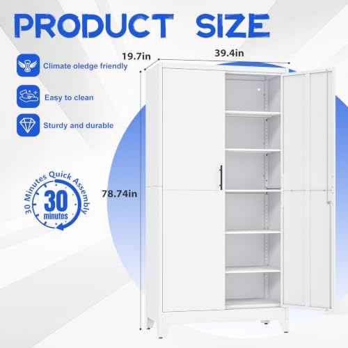79" Tall Metal Pantry Storage Cabinet with Lock