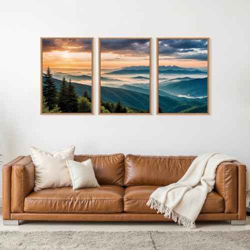 Large Nature Mountain Sunrise Framed Canvas Wall Art