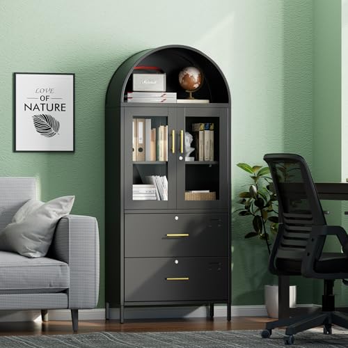 Tall Black Arched Bookcase