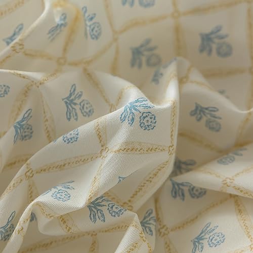 Blue Floral Comforter Set Twin XL Cute Flower Comforter Set Cottagecore Botanical Bedding Comforter Twin XL for Teens Girls Aesthetic White Blue Grid Comforter with 2 Bow Ties Pillowcases