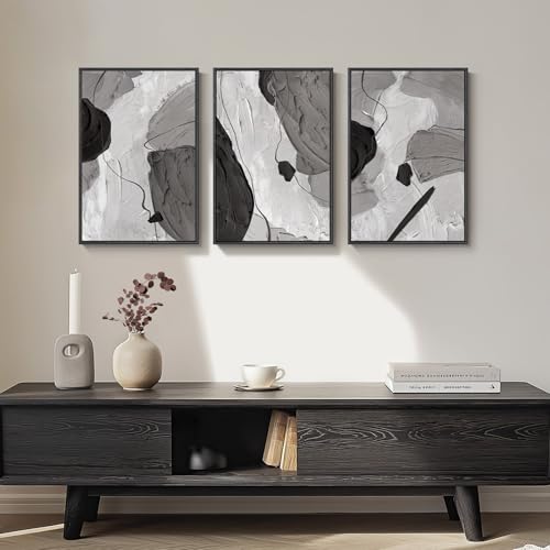 Framed Black and White Modern Abstract Wall Art (3 Count)