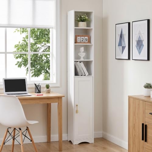 Narrow Bookcase with 6 Adjustable Shelves