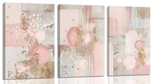 3Pcs Framed Pink and Gold Canvas Wall Art (3 Count)