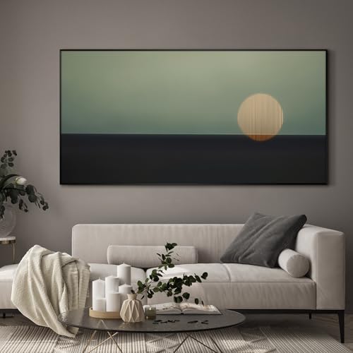 24"x46" Extra Large Framed Wall Art Minimalist Seascape Sunset with Golden Sun on Horizon for Home Living Room Bedroom Decor