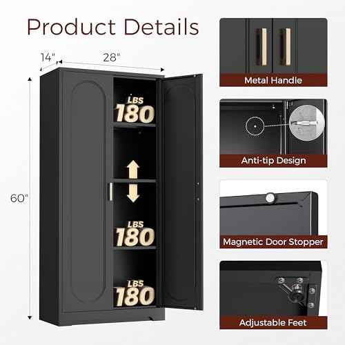 60" Tall Metal Storage Cabinet with Doors