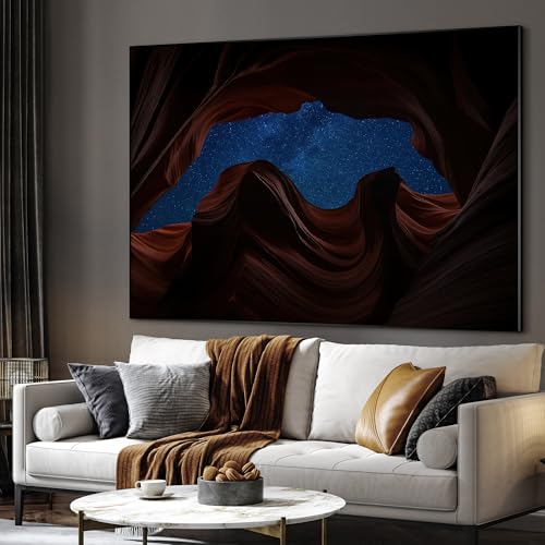 60"x72" Extra Large Framed Wall Art Starry Night Sky Through Antelope Canyon Rock Arch for Home Living Room Bedroom Decor