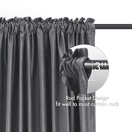 Grey Blackout Velvet Curtains Drapes 96 Inch Long 52"x96" Bedroom (2 Count)