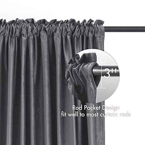 Grey Blackout Velvet Curtains Drapes 90 Inch Long 52"x90" Bedroom (2 Count)
