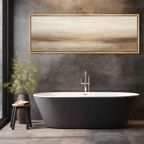 Large Framed Canvas Print Wall Art Neutral Beige Horizon Abstract Modern Landscape Illustrations Decorative Colorful for Bedroom