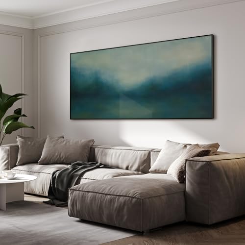 36"x72" Extra Large Framed Wall Art Misty Blue Landscape Abstract Ocean and Sky Illustration for Home Living Room Bedroom Decor