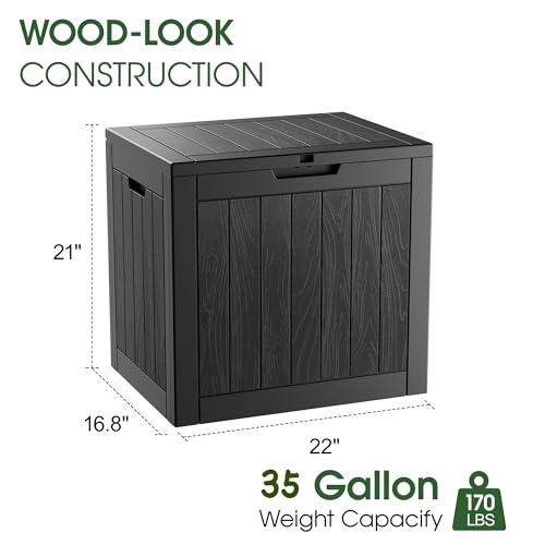 Deck Box 35 Gallon Resin Indoor and Outdoor Storage Boxes Waterproof for Garden Tools