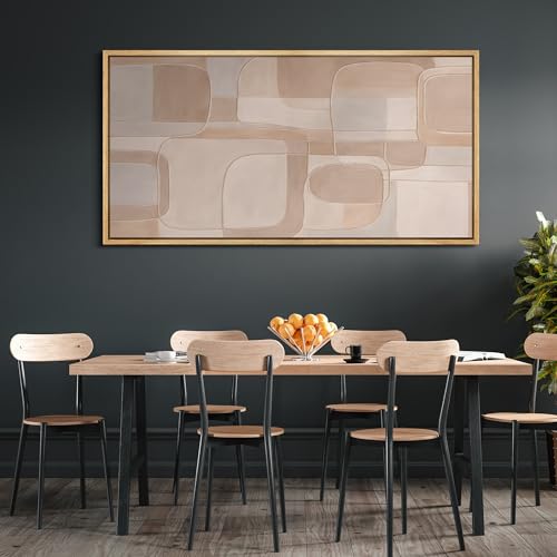 Extra Large Framed Canvas Print Wall Art Abstract Beige and Taupe Geometric Mid