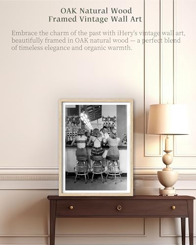 12x16in Natural OAK Wood Framed Women at the Bar Wall Art