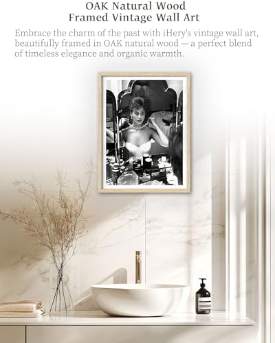 12x16in Natural OAK Wood Framed Vintage Makeup Wall Art
