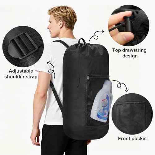 Laundry Bag Backpack Durable Laundry Bag with Shoulder Straps and Mesh Pockets Portable Laundry Hamper Dirty Clothes Bag for College
