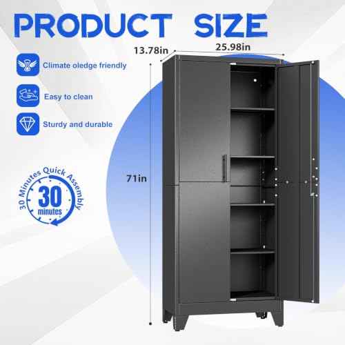 71" Tall Metal Pantry Storage Cabinet with Lock