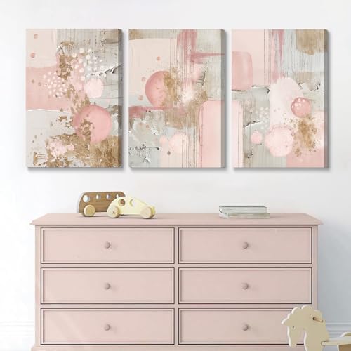 3Pcs Framed Pink and Gold Canvas Wall Art (3 Count)