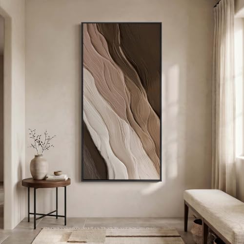 Large Framed Neutral Brown Beige Abstract Wall Art for Living Room 60x30 In