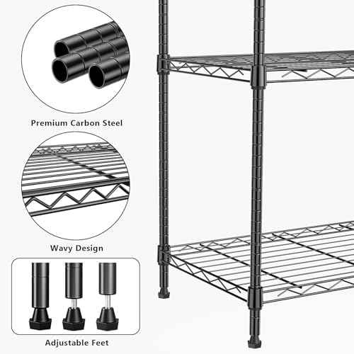 1000 lbs 4Tier Shelf Metal Storage Shelves Wire Rack Closet Organizers for Garage Kitchen Bathroom Laundry Black 13.7" D x 29.5" W x 47.2" H (4 Count)