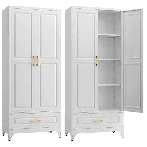 75" Metal Storage Cabinet with Doors and 3 Adjustable Shelves