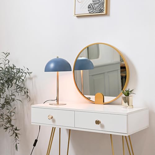 15" Matte Blue Desk Lamp with Matte Brass Accents