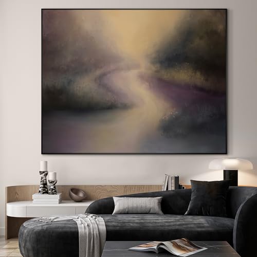 36"x46" Extra Large Framed Wall Art Golden Light River Path Dreamy Impressionist Landscape Illustration for Home Living Room Bedroom Decor