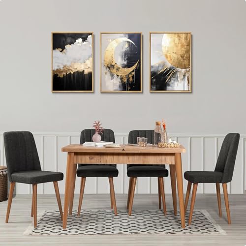 3Pcs Black and Gold Abstract Canvas Wall Art (3 Count)