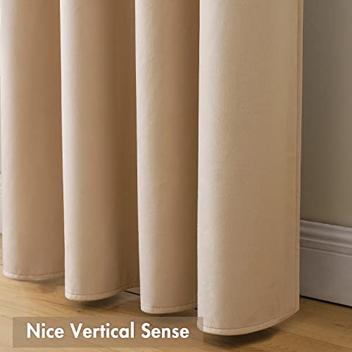 Camel Beige Blackout Velvet Curtains Drapes 63 Inch Long 52"x63" (2 Count)