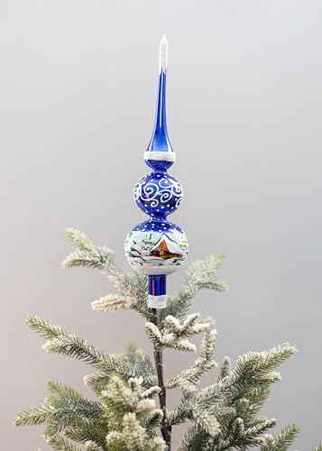 Spitz Glass Christmas Tree Topper Mouth Blown by Polish Artisans and Hand Decorated with Embellishments Made in Poland