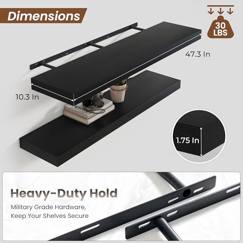 Floating Shelves 47.2" W x 10.3" D Black Set of 1