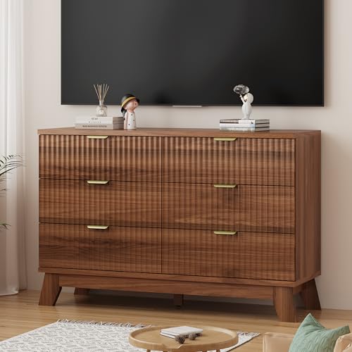 Fluted Dresser for Bedroom with 6 Drawers