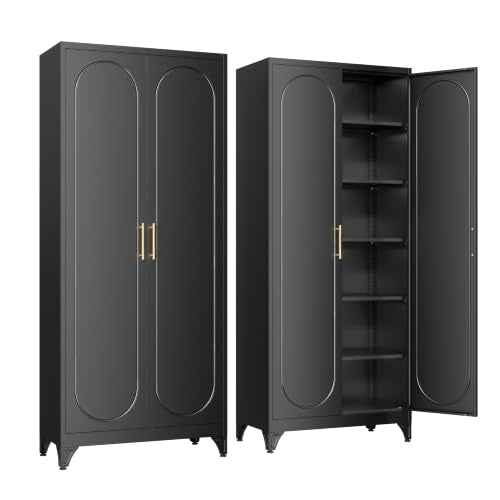 75" Tall White Storage Cabinet with Doors & 4 Adjustable Shelves