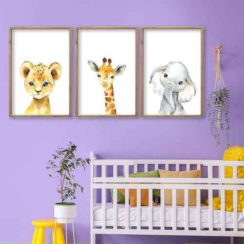 Baby Safari Nursery Wall Art Decor 11x16 Inch Set of 3 Wood Framed