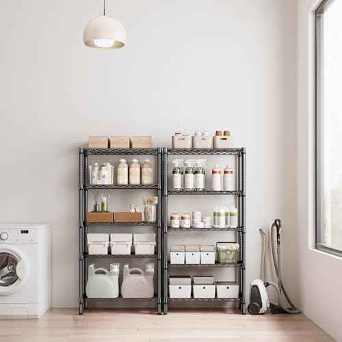 1250 lbs 5 Tier Shelf Metal Storage Shelves Wire Rack Closet Organizers for Garage Kitchen Bathroom Laundry Black 11.8" D x 29.5" W x 59.5" H (5 Count)