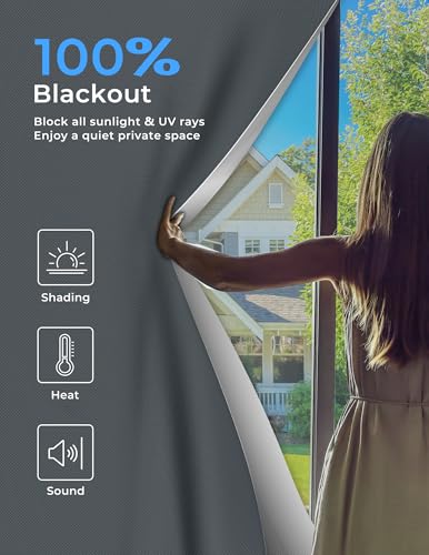 Blackout Curtains for Bedroom 75"x57" Portable No Drill Blackout Blinds with Heat