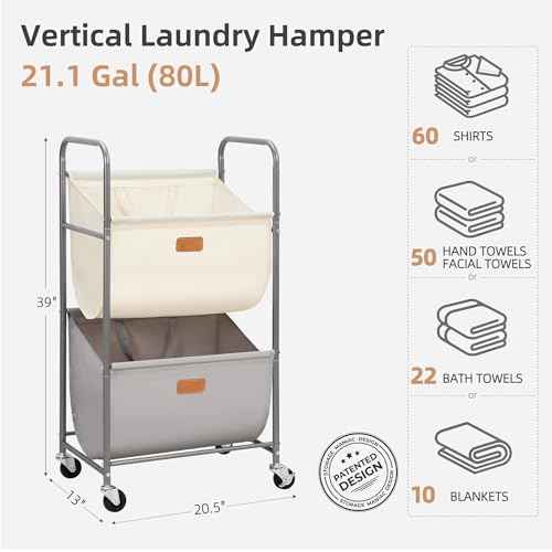 80 Liters Vertical Rolling Laundry Hamper