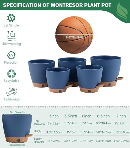 5 Pack Reservoir & Drainage Plastic Flower Pots (5 Count)