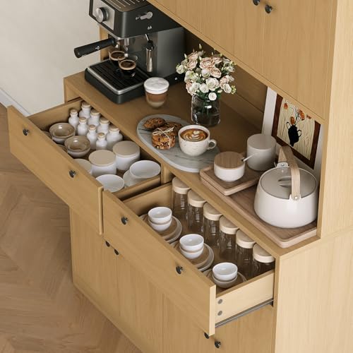 71" Tall Kitchen Pantry Storage Cabinet with Charging Station