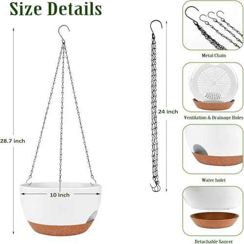 2 Pack 10 Inch Self Watering Hanging Planter for Indoor Outdoor Plants (2 Count)