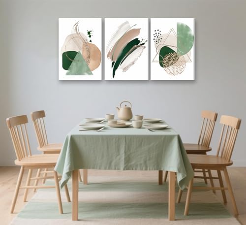 3Pcs Framed Sage Green Minimalist Geometric Abstract Wall Art (3 Count)