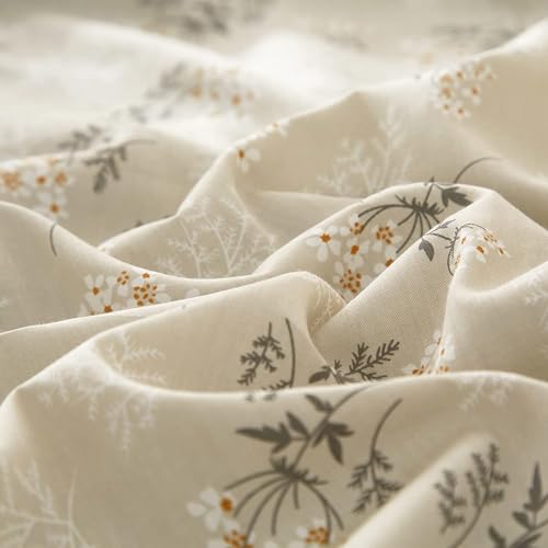 Vintage Boho Floral Comforter Set Queen Soft Fluffy Beige Floral Bedding Comforter Set 1 Queen Comforter with 2 Pillowcases Garden Style Vintage Flower Botanical Comforter Set for All Seasons