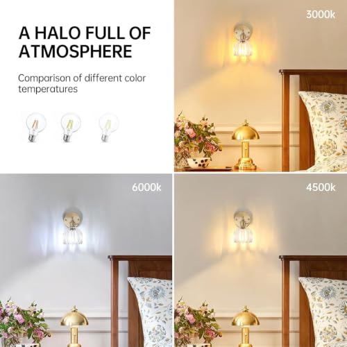 Vintage Wall Sconces Set of 2 with Transparent Tulip Glass Lampshade 180 Degree Adjustable Brass Sconces Hradwired Modern Wall Lighting Fixture with Switch for Bedside Bedroom Doorway (2 Count)