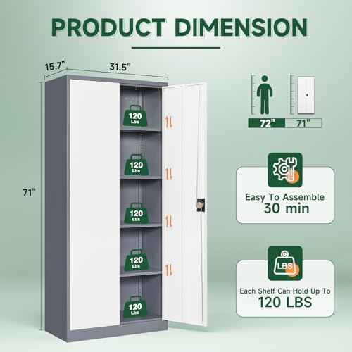 Metal Garage Storage Cabinets with Lock Door and Adjustable Shelves