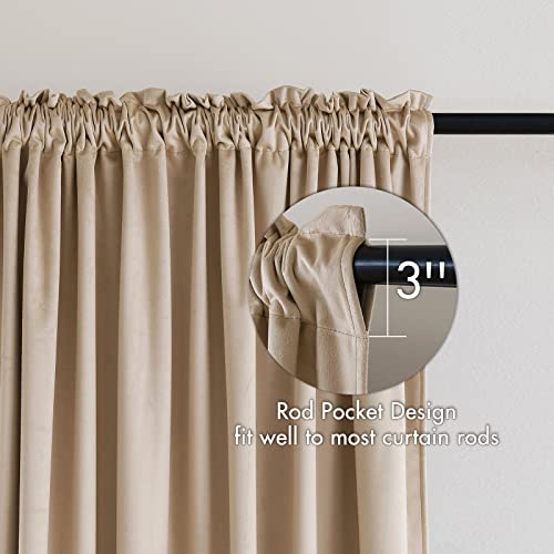 Camel Beige Blackout Velvet Curtains Drapes 63 Inch Long 52"x63" (2 Count)